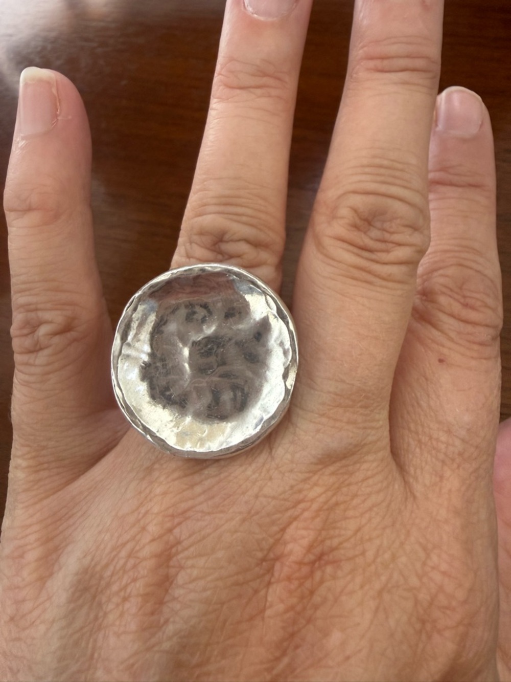 Vintage Handcrafted Hammered Silver Chunky Statement Ring - Round